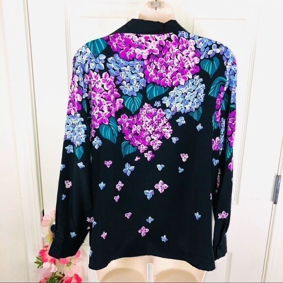 Bob Mackie hydrangea beaded silk floral top small - Picture 7 of 8